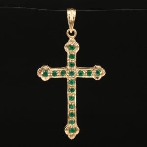 14k Gold Emerald Cross Pendant